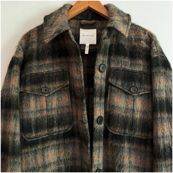 Avec Les Filles Longline Plaid Fuzzy Shacket S - Picture 6 of 16